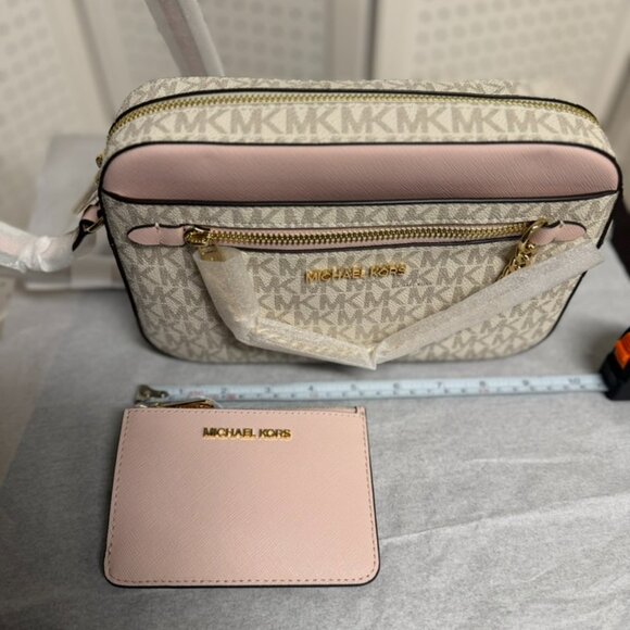 Michael Kors Jet Set Large Logo Crossbody Pink Gold PAIRED Pink Coin Pouch NWT - Picture 10 of 12